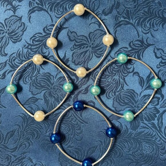 Gift of Love Blessing Bracelet Aqua/pearl stretchy scripture card Medium 7"-7.5" - Picture 5 of 8